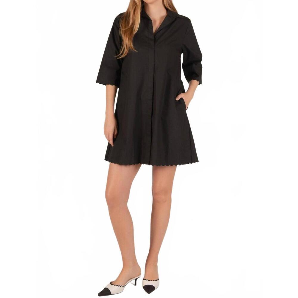 NEW BEFORE YOU COLLECTION tamara poplin scalloped hem shirt mini dress in black